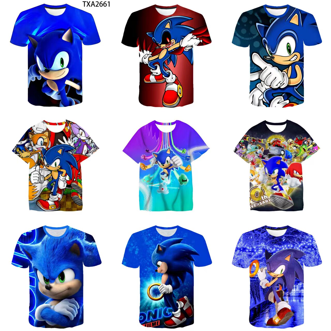 sonic衣服儿童索尼克短袖t恤童装男童男生音速小子3d数码印花半袖