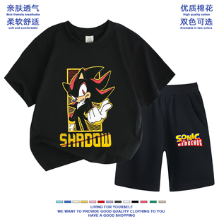 超音鼠衣服儿童刺猬索尼克夏季短袖t恤裤子套装sonic夏特男童半袖
