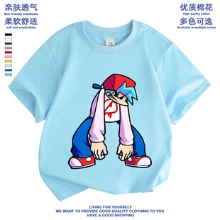 fnf周五夜放克儿童衣服短袖t恤纯棉夏装男女童黑色星期五bf话筒男