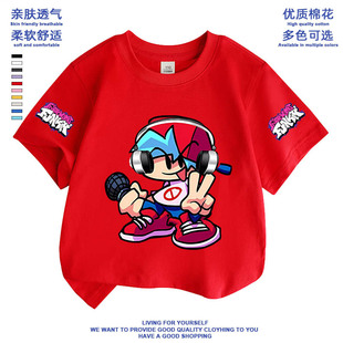 黑色星期五衣服周五夜放克t恤男女童纯棉短袖夏季fnf半袖游戏印花