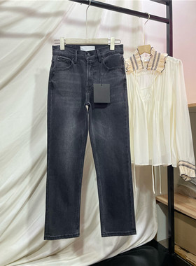 MO巨显瘦石磨烟灰色高腰九分微弹小直筒烟管牛仔裤女简约百搭精品