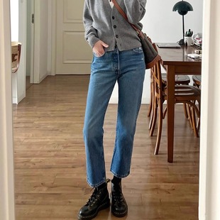 经典 女小个子九分烟管裤 蓝 row高腰显瘦宽松直筒牛仔裤 24早秋款
