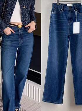 美式FD25秋款高腰深蓝色微弹力宽松直筒牛仔裤长裤显瘦简约显腿长