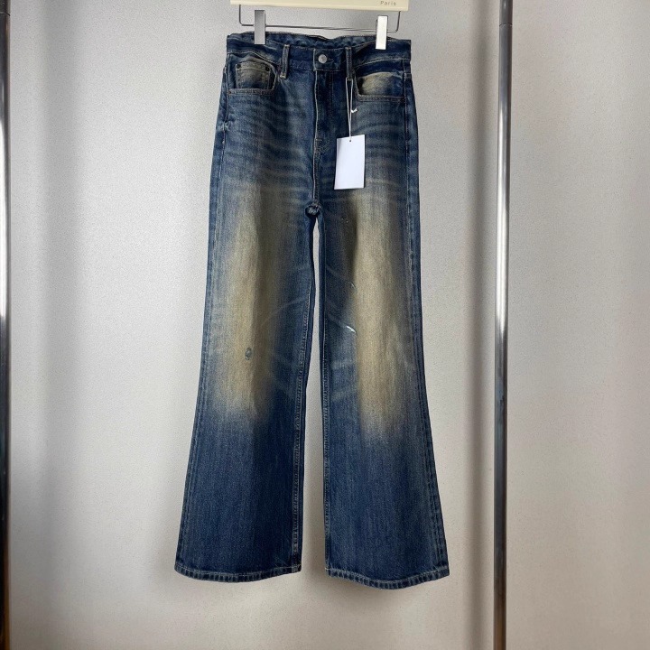 做旧微喇叭直筒牛仔长裤显瘦无弹