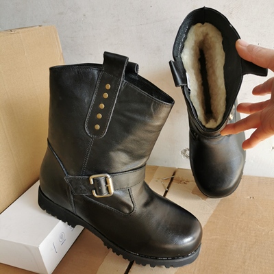 特价清仓5302库存真皮羊毛靴子男式中筒毛皮靴东北冬季保暖蒙古靴