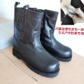 5302库存毛皮靴男式 保暖高帮真皮羊毛防寒靴一脚蹬蒙古靴马靴 冬季
