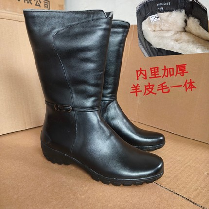 特价5302库存羊毛女靴真皮马丁靴冬季加厚保暖棉靴低跟侧拉链皮靴