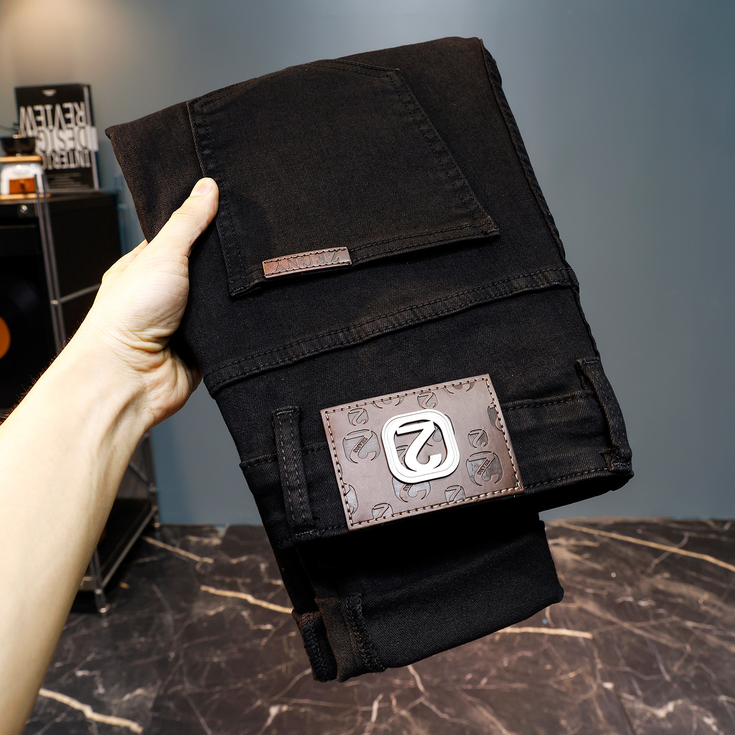 高端轻奢加绒牛仔裤男冬季纯黑色修身潮流弹力休闲百搭小脚九分裤,男装,牛仔裤,淘宝优惠券,粉丝福利购,淘宝优惠卷