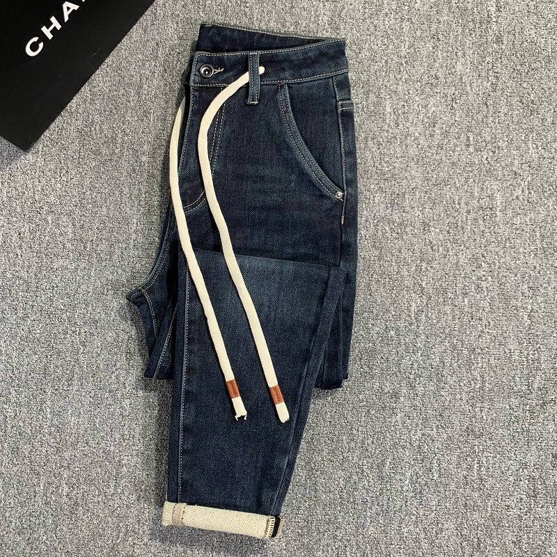 裤子春秋男款系带牛仔裤潮牌斜插口袋修身弹力柔软蓝灰色男士长裤,男装,牛仔裤,淘宝优惠券,粉丝福利购,淘宝优惠卷