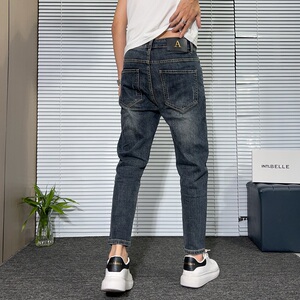 修身男士牛仔裤潮牌美式复古2026春秋新款柔软弹力休闲哈伦九分裤