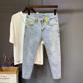 休闲弹力显瘦小脚9分裤 九分牛仔裤 潮牌韩版 水洗浅蓝色修身 男夏季