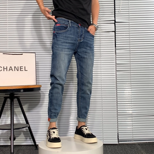 新款 27码 洗水小脚裤 美式 九分裤 男夏季 显瘦百搭弹力修身 复古牛仔裤