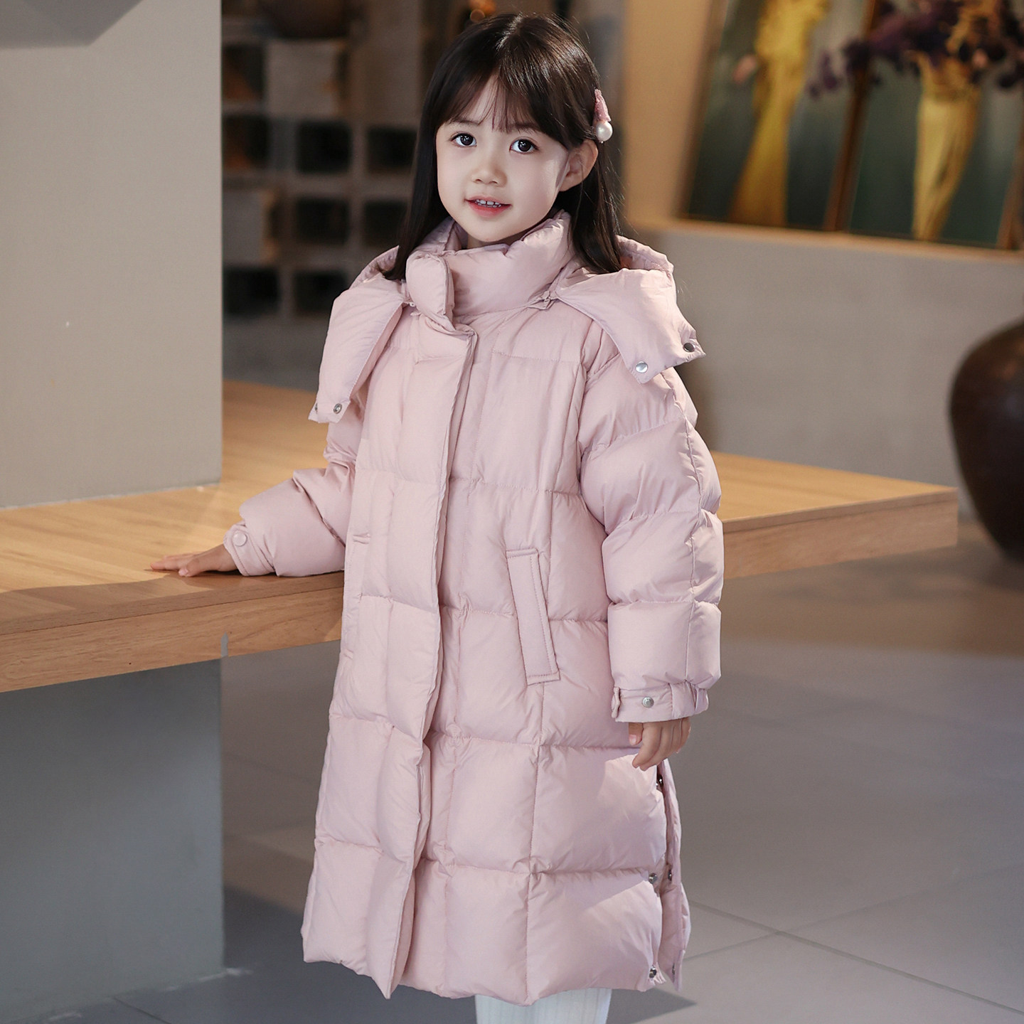 加厚北方过冬长款女童90绒羽绒服