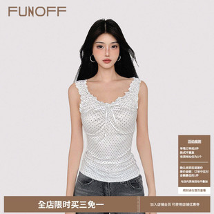 上衣 bm白色波点V领木耳边吊带背心夏简约低胸收腰无袖 FUNOFF 法式