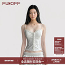 FUNOFF 基础低胸收腰上衣 简约bm风白色蕾丝拼接排扣吊带背心法式