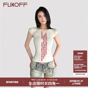 T恤简约街头百搭收腰上衣夏 基础白色字母印花圆领短袖 FUNOFF 美式