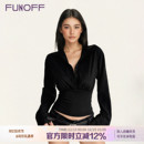 FUNOFF 美式复古黑色排扣POLO领长袖衬衫25秋海妖风通勤收腰上衣