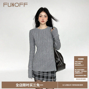 FUNOFF 格雷miu系穿搭学院风灰色麻花正肩针织上衣2026春毛衣女
