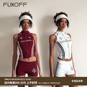 复古白色字母印花拉链无袖 FUNOFF 美式 背心运动风红色收腰上衣女