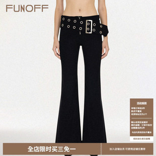 2026春轻亚宽松微喇休闲裤 FUNOFF美式 复古黑色腰带拉链低腰牛仔裤