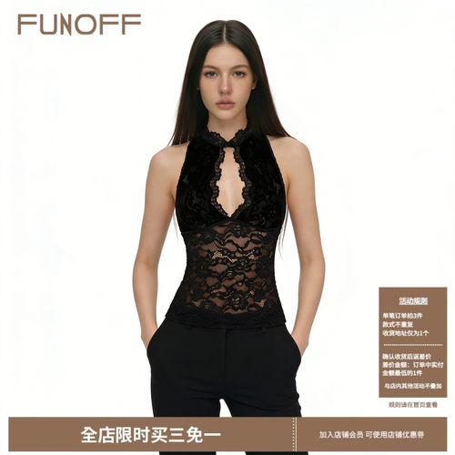 美式复古黑色蕾丝镂空无袖背心女