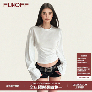 T恤2025秋基础百搭纯色上衣 简约白色圆领收腰内搭长袖 FUNOFF 美式