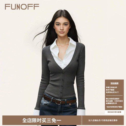复古灰色假两件POLO领长袖衬衫