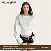 简约白色圆领收腰内搭长袖 FUNOFF 美式 T恤2025秋基础百搭纯色上衣