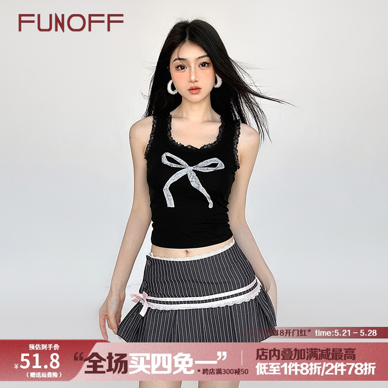 FUNOFF 暗黑萝莉#格雷系蕾丝蝴蝶结印花拼接吊带背心修身无袖上衣 女装/女士精品 背心吊带 原图主图