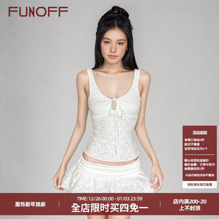 上衣女 bm纯色绑带镂空提花吊带背心简约百搭收腰无袖 FUNOFF 法式