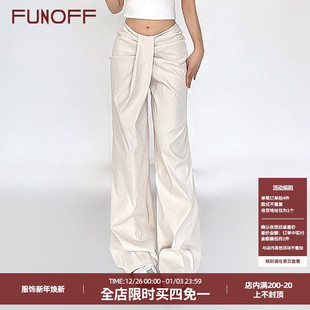 FUNOFF慵懒素色不规则设计低腰休闲裤 女宽松简约2025春夏阔腿长裤