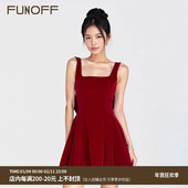 FUNOFF 法式 千金风蝴蝶结露背吊带背心连衣裙2025夏新年收腰短裙