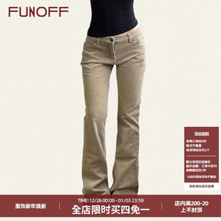 休闲长裤 古早简约修身 复古卡其色口袋低腰灯芯绒喇叭裤 FUNOFF美式
