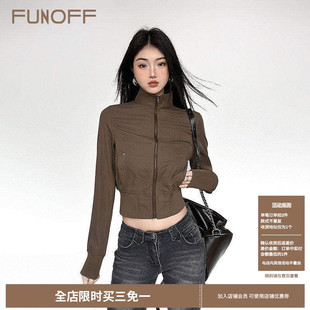 FUNOFF 夹克外套2025春百搭显瘦上衣 巴恩风复古拉链口袋收腰工装