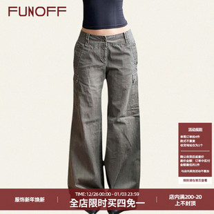 风简约做旧宽松长裤 FUNOFF 工装 复古棕色口袋低腰直筒牛仔裤 美式