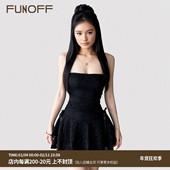 FUNOFF 简约复古黑色蕾丝抹胸蝴蝶结连衣裙性感收腰A字蛋糕短裙夏