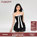 FUNOFF 女夏网纱蛋糕生日短裙 黑色蝴蝶结鱼骨束腰抹胸连衣裙新款