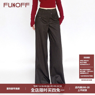 2025春简约百搭直筒休闲长裤 裤 复古miu系条纹高腰阔腿西装 FUNOFF