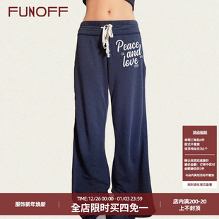 运动风宽松直通休闲长裤 复古蓝色绑带字母印花针织裤 美式 FUNOFF