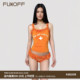 两件套装 FUNOFF 橙色夏日字母印花木耳边吊带背心性感辣妹三角裤