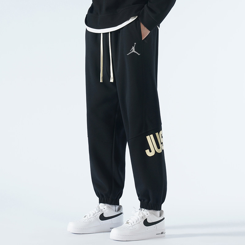 官网aj飞人运动裤男生秋冬加绒宽松纯棉卫裤青少年束脚休闲长裤子