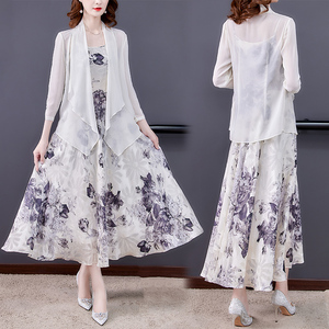 RM19140#雪纺裙子时尚两件套圆领套装裙网纱女士修身连衣裙2023夏季新款