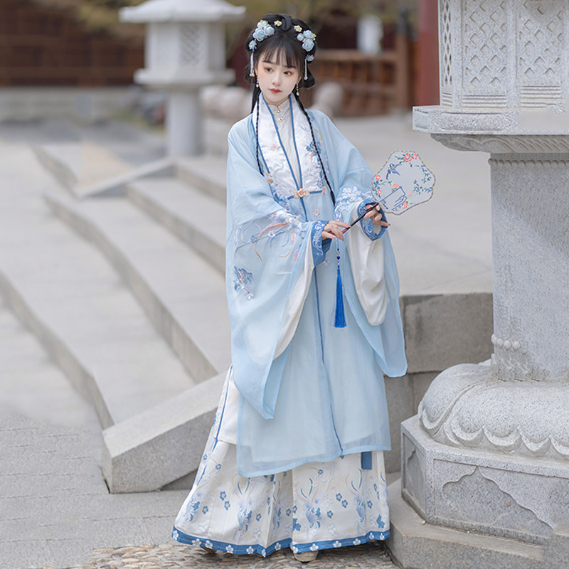 南袁阁原创汉服女国风馆汉元素明制立领长衫刺绣比甲一片式马面裙