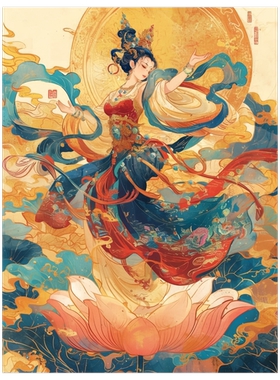 精美敦煌飞天贴纸玄关卧室书房墙上高级装饰自粘贴画防水