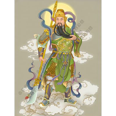 【画面清晰】镇宅关公自粘画(防水易贴)复古武财神关云长风水画中