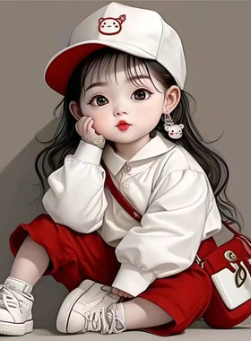 可爱女童萌宝图片儿童房间贴墙防水自粘贴纸贴画装饰画红色卫衣