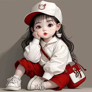 可爱女童萌宝图片儿童房间贴墙防水自粘贴纸贴画装 饰画红色卫衣