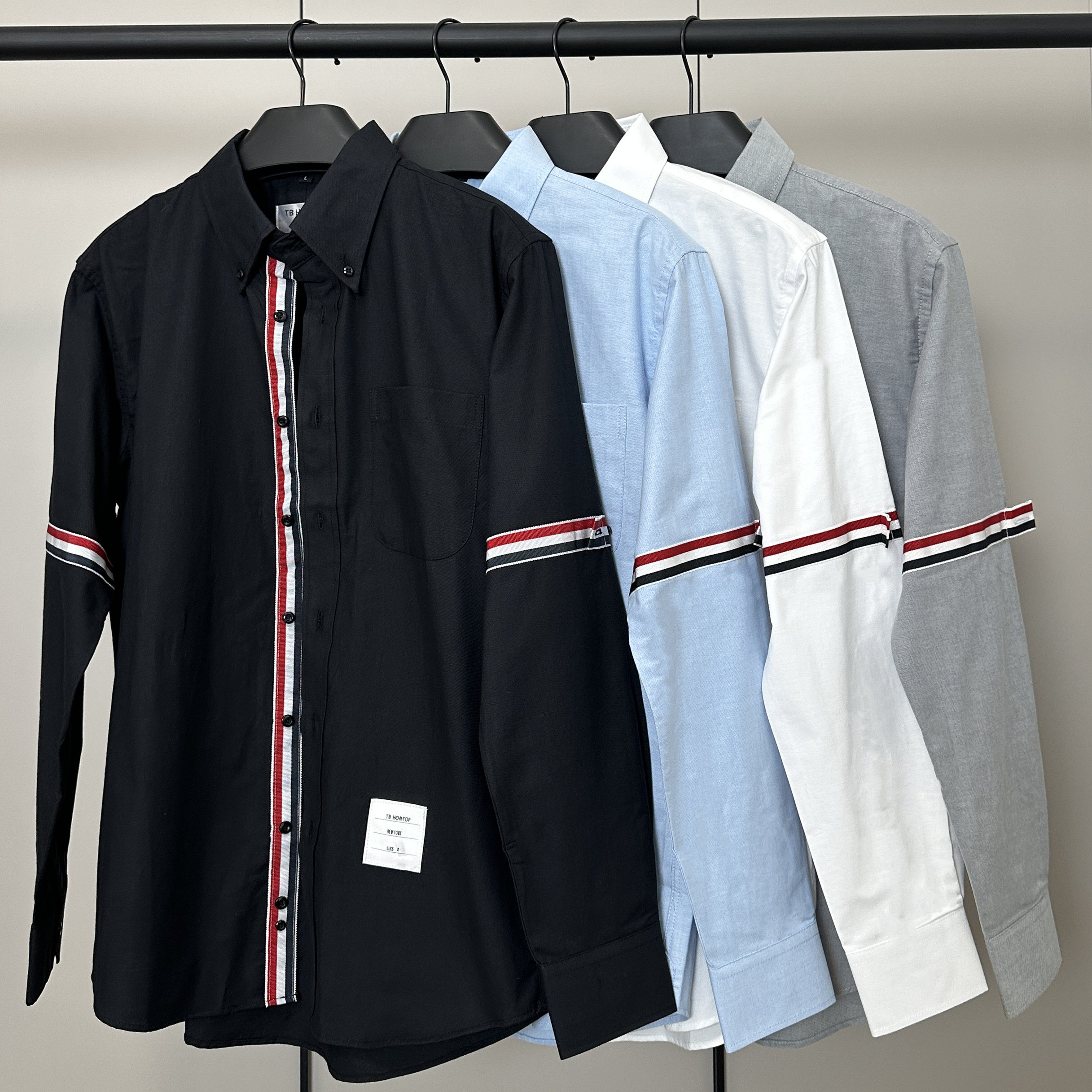 潮牌TB HOMTOP衬衫男长袖纯棉牛津纺男女门襟织带双袖标白色衬衣,男装,衬衫,淘宝优惠券,粉丝福利购,淘宝优惠卷