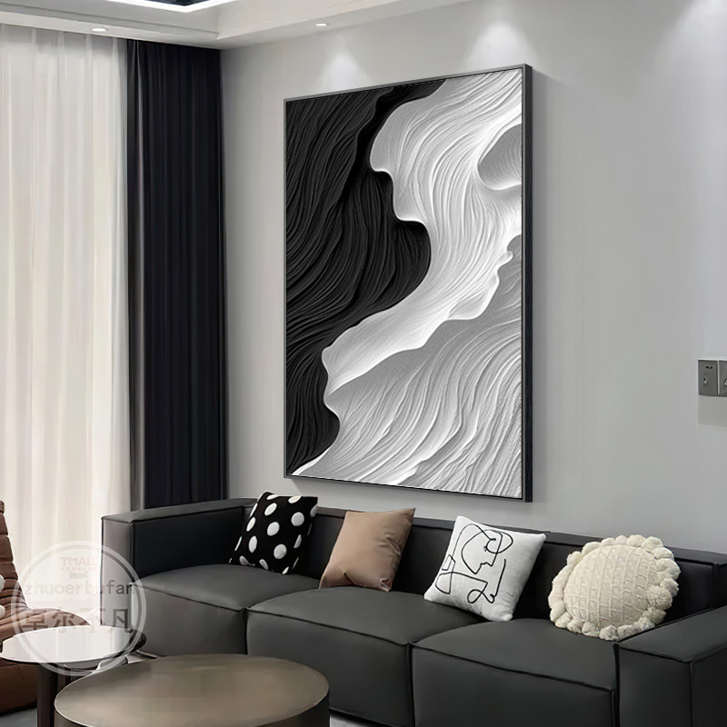 现代简约客厅装饰画 画黑白肌理感沙发背景墙挂画 画抽象艺术入户
