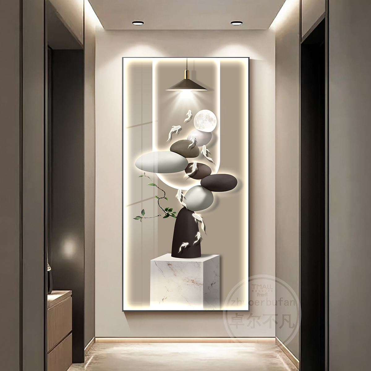 石来运转玄关装饰画led带灯现代轻奢走廊壁画入户画正对门挂画